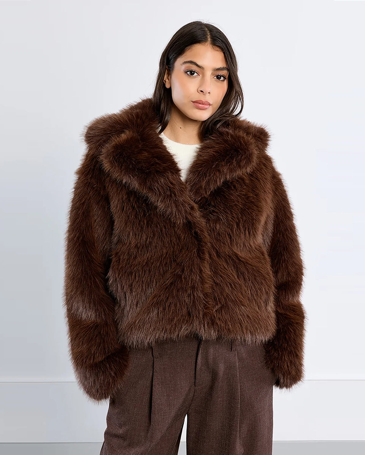 MOLLY BRACKEN Cropped Mock Fur Coat