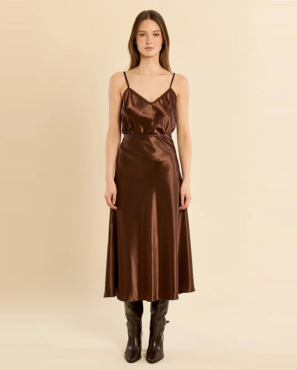 MOLLY BRACKEN Satin Midi Skirt