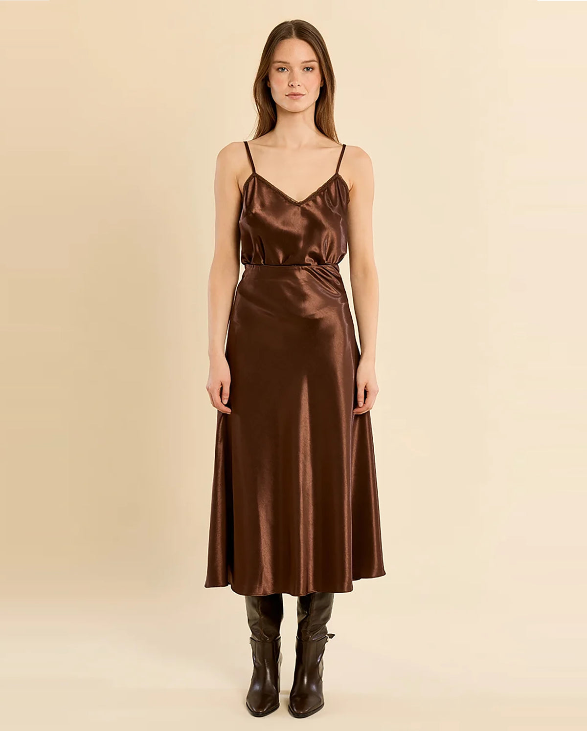 MOLLY BRACKEN Satin Midi Skirt