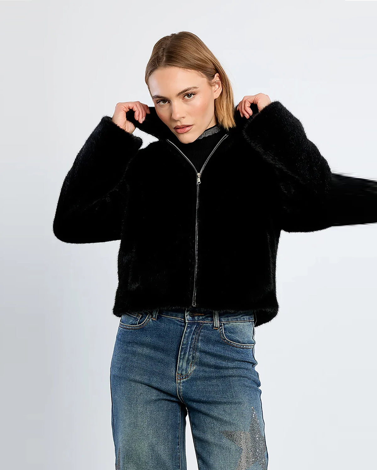 MOLLY BRACKEN Smooth Mock Fur Coat