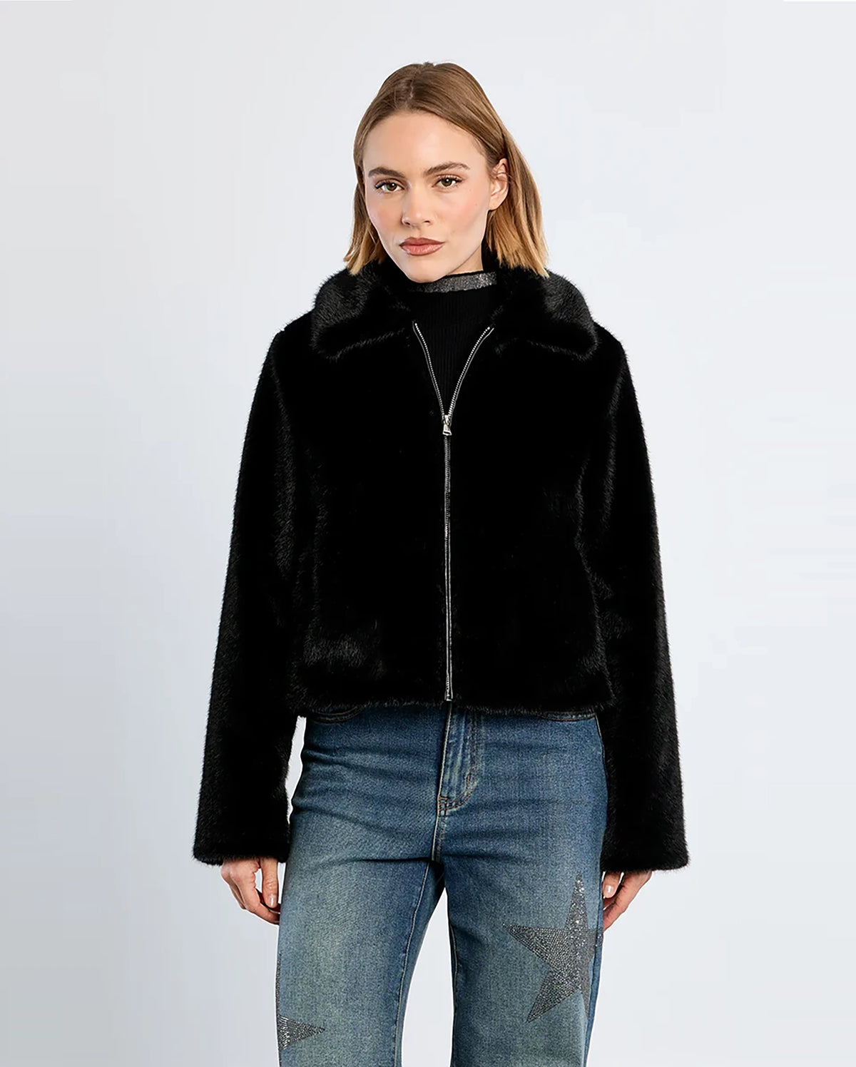 MOLLY BRACKEN Smooth Mock Fur Coat