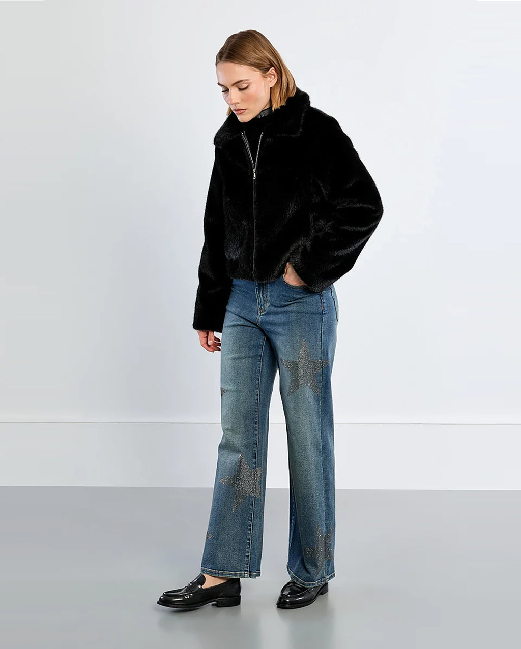 MOLLY BRACKEN Smooth Mock Fur Coat