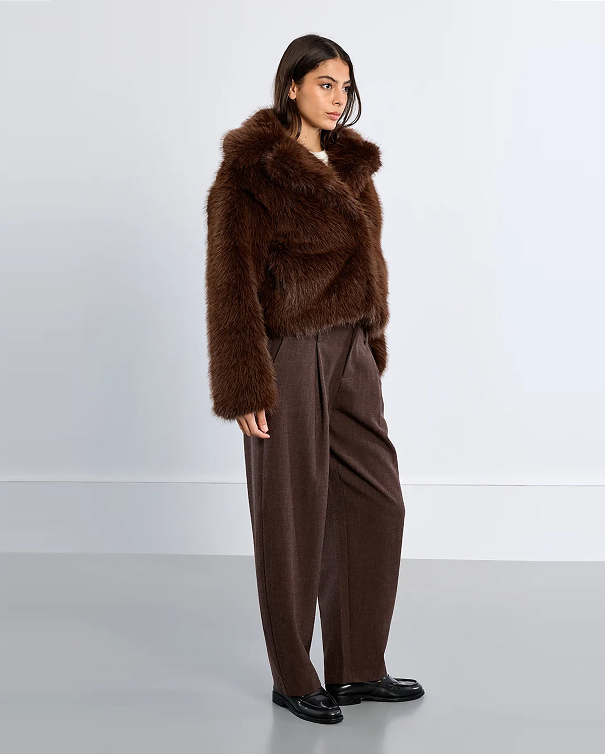 MOLLY BRACKEN Cropped Mock Fur Coat