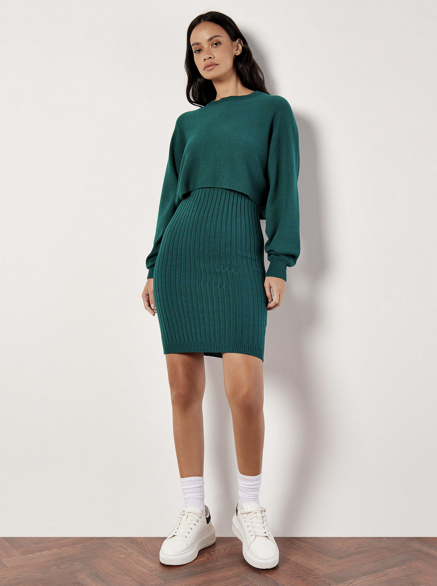 Apricot - Cropped Batwing Sweater Green L