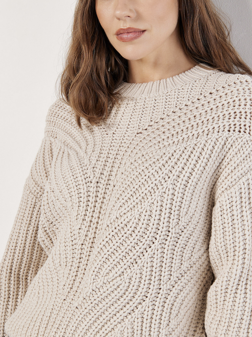 Apricot - Cable Knit Sweater Stone S