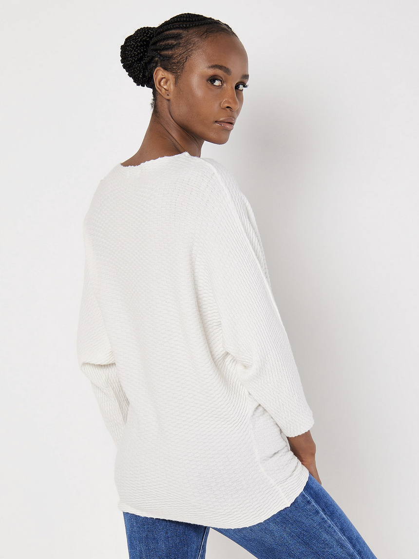 Apricot - Textured Batwing Sweater White M