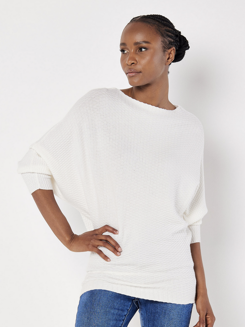 Apricot - Textured Batwing Sweater White XS