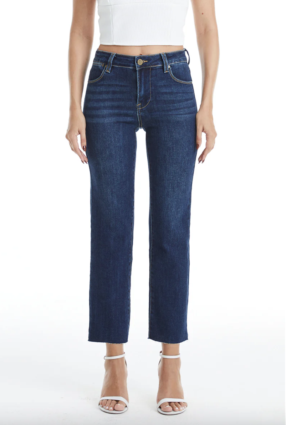 Bayeas - Mid Rise Straight Jeans Dark Blue 26