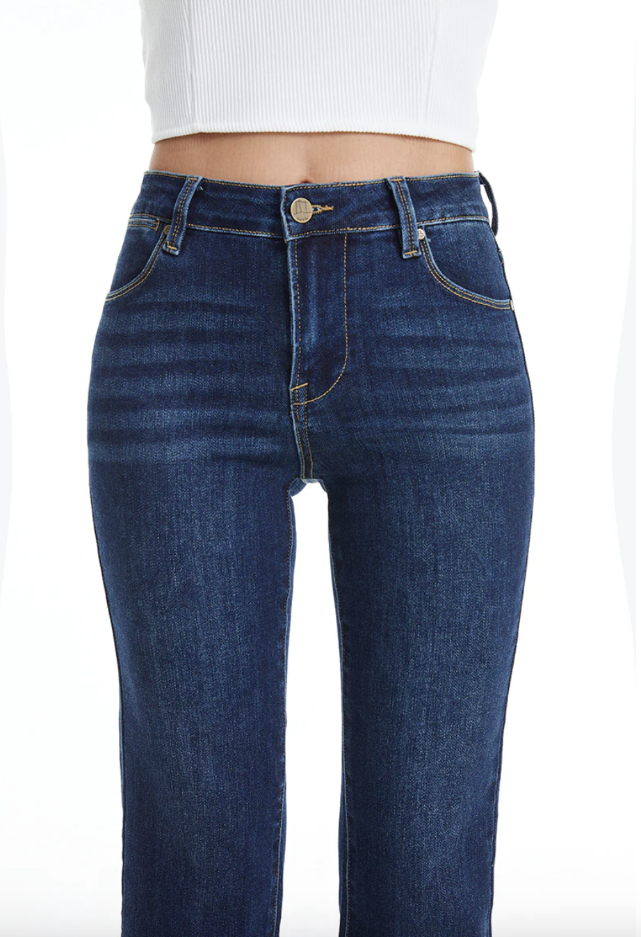 Bayeas - Mid Rise Straight Jeans Dark Blue 28