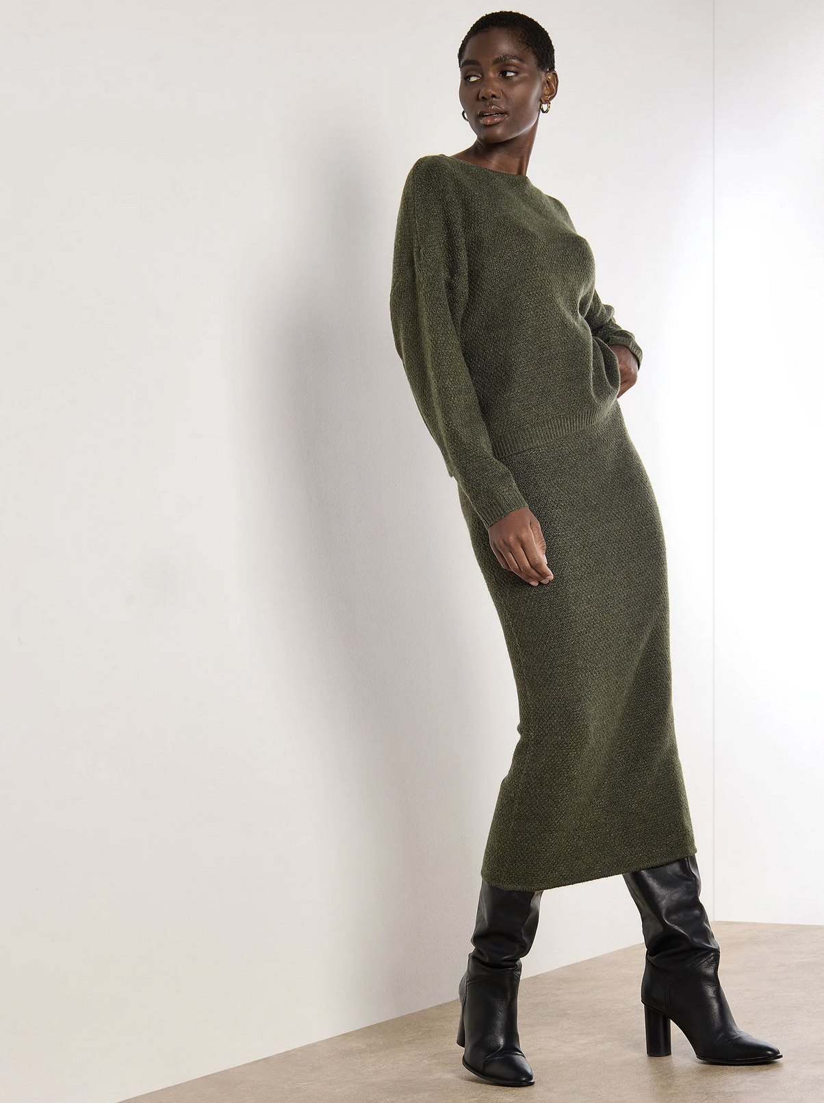 Apricot - Waffle Midaxi Skirt Green XS