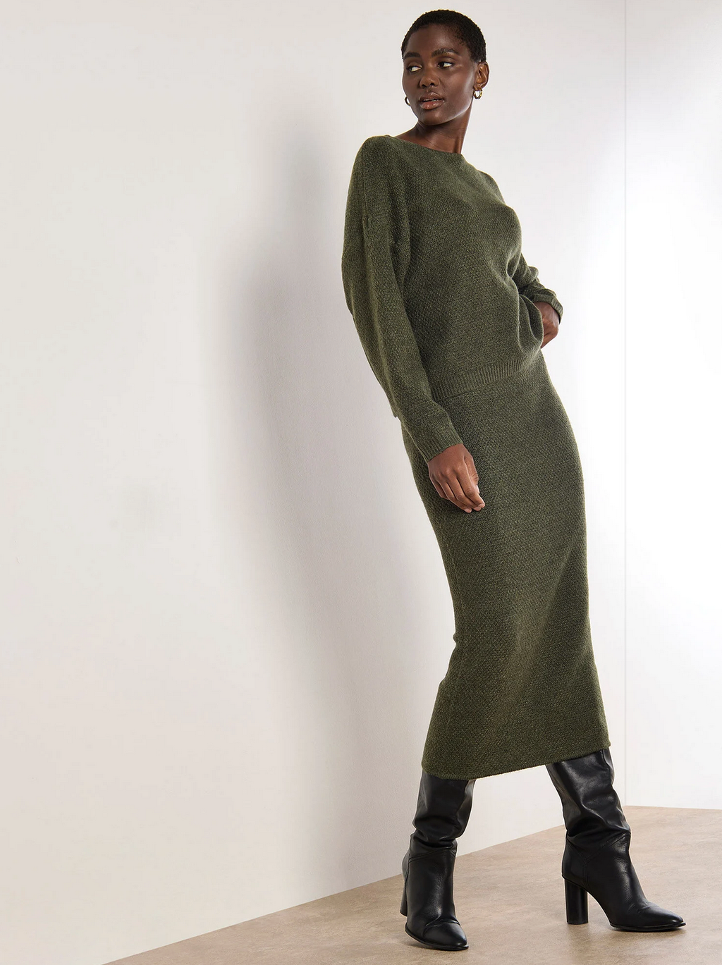 Apricot - Waffle Midaxi Skirt Green XS