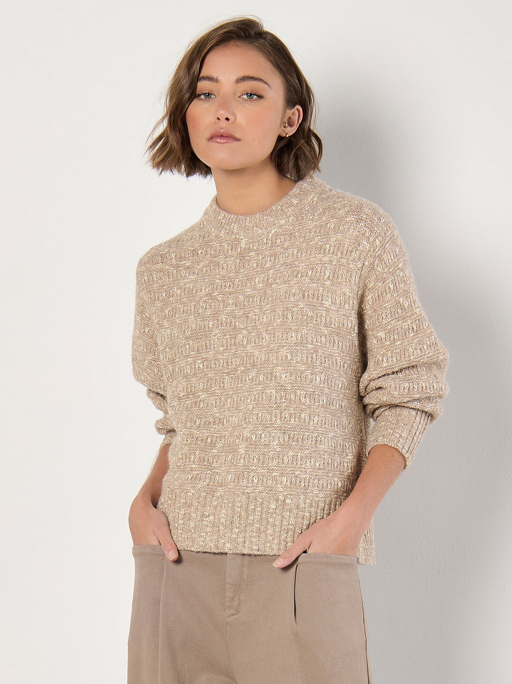Apricot - Melange Knit Sweater Stone XS