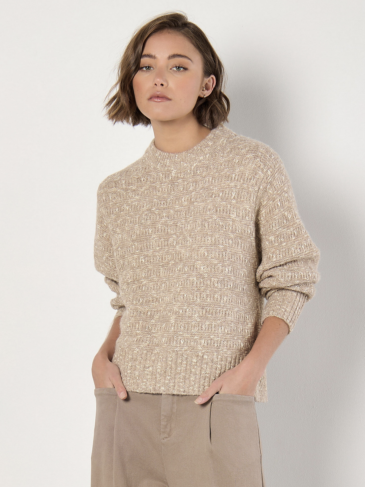Apricot - Melange Knit Sweater Stone XS