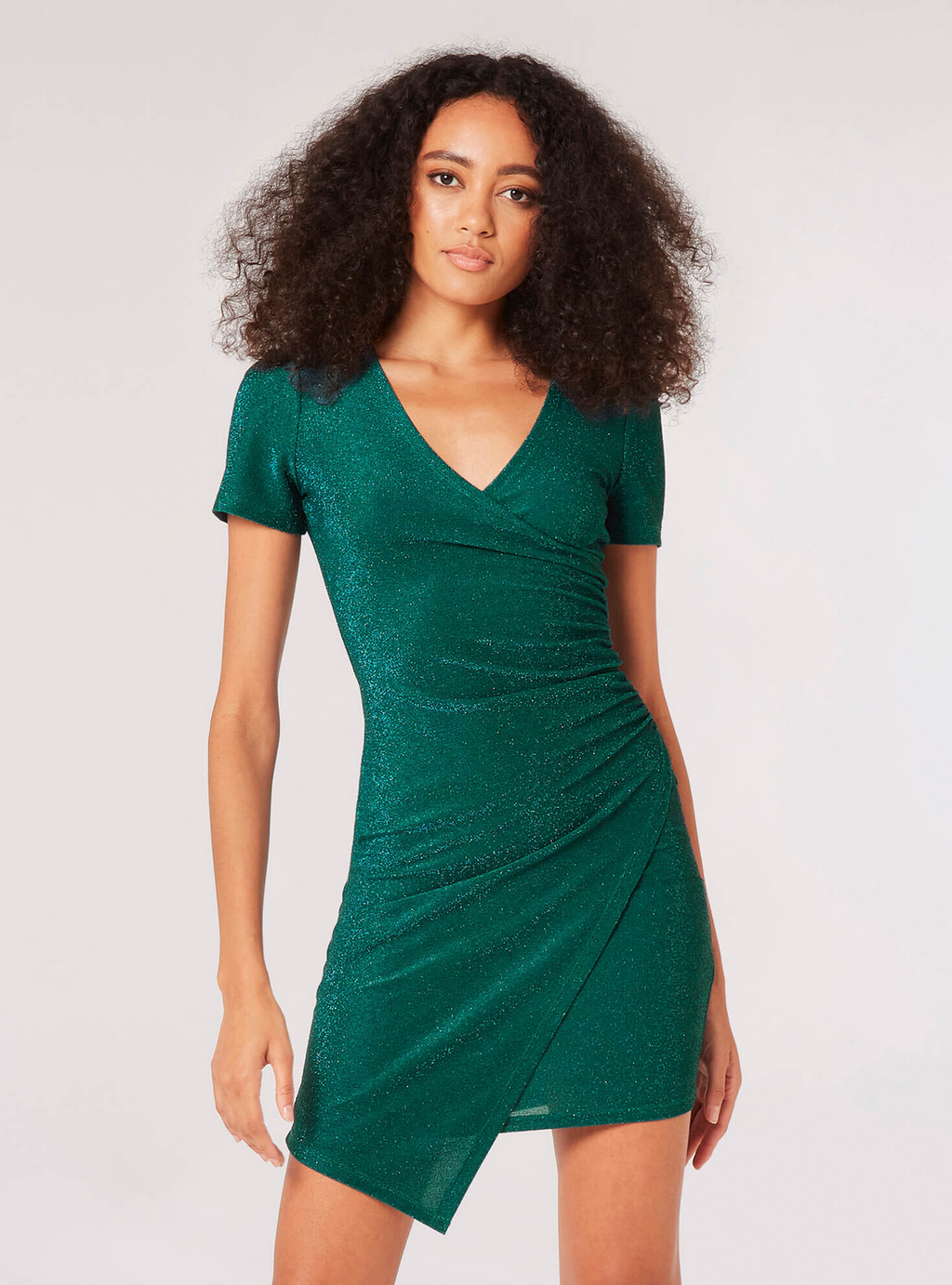 Apricot - Ruched Wrap Dress Green XS