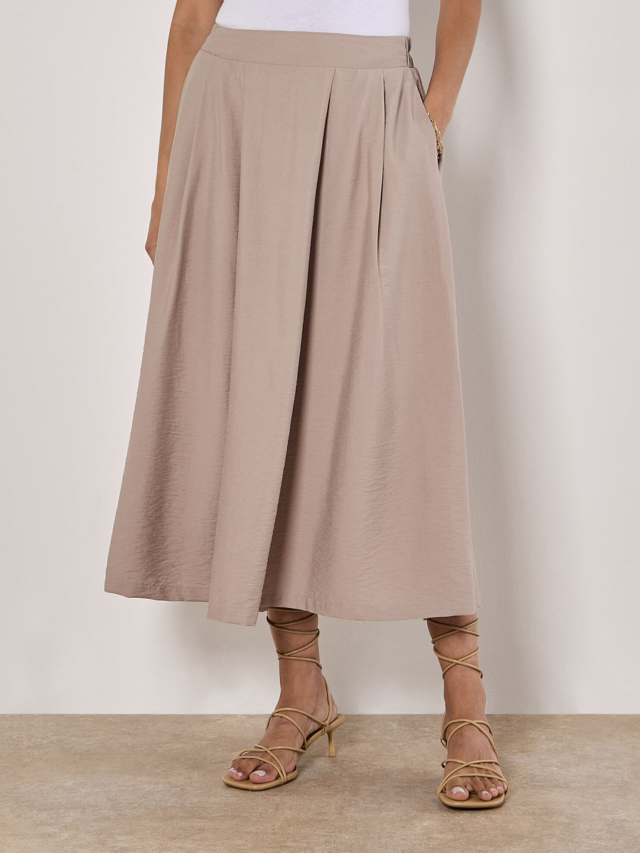 Apricot - Pleated Midi Skirt Mocha XS